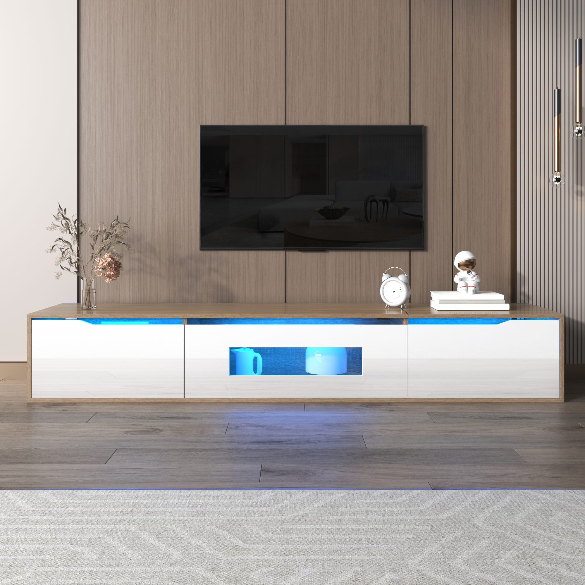 Meuble LED TVChlora- 160 x 52 x 43,5 cm - Blanc laqué Meuble LED TVChlora- 160 x 52 x 43,5 cm - Blanc laqué