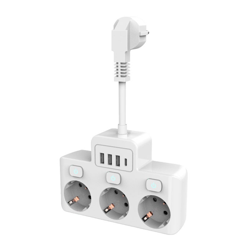 Adaptateur de prise standard UE, multiprise avec ports USB, interrupteurs individuels