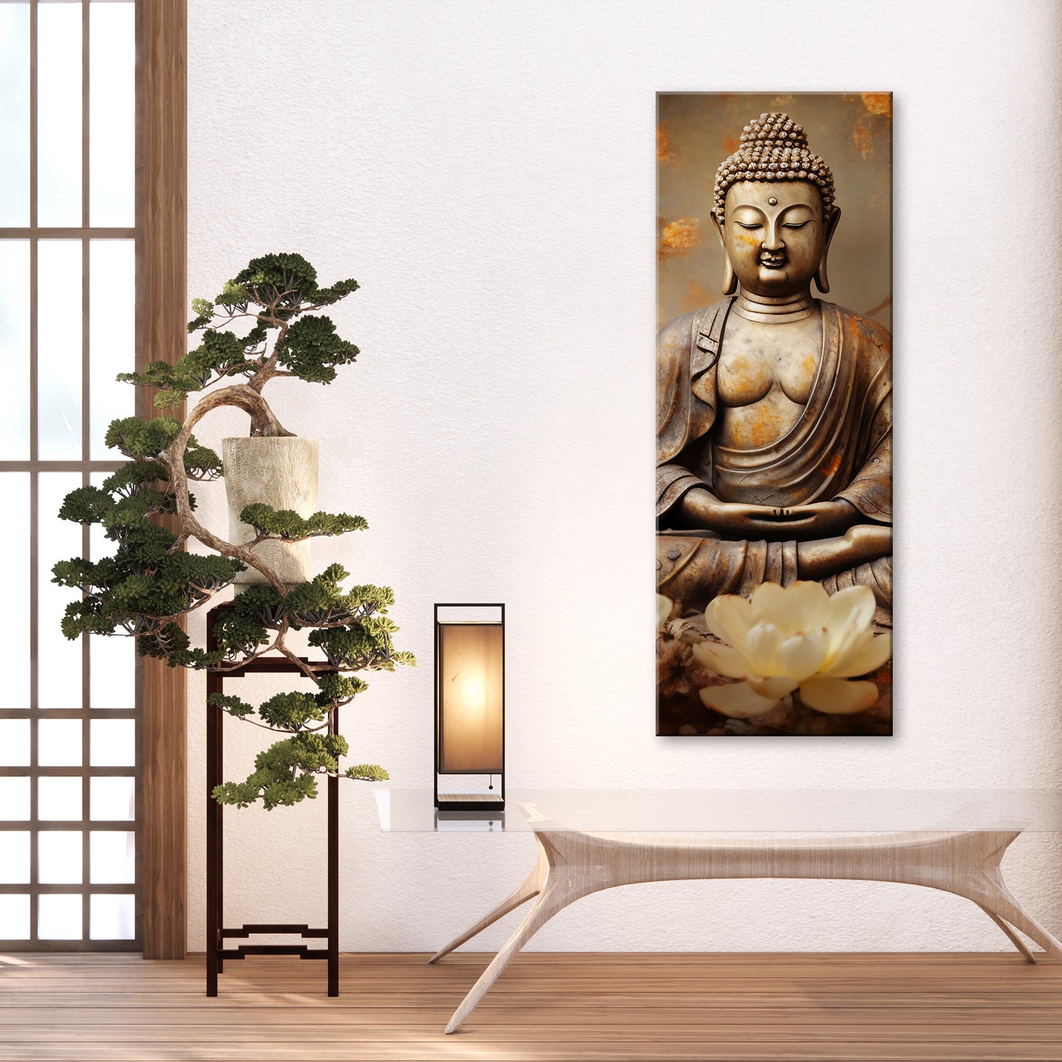 Tableau sur toile Bouddha avec fleurs zen 30x90 - 2