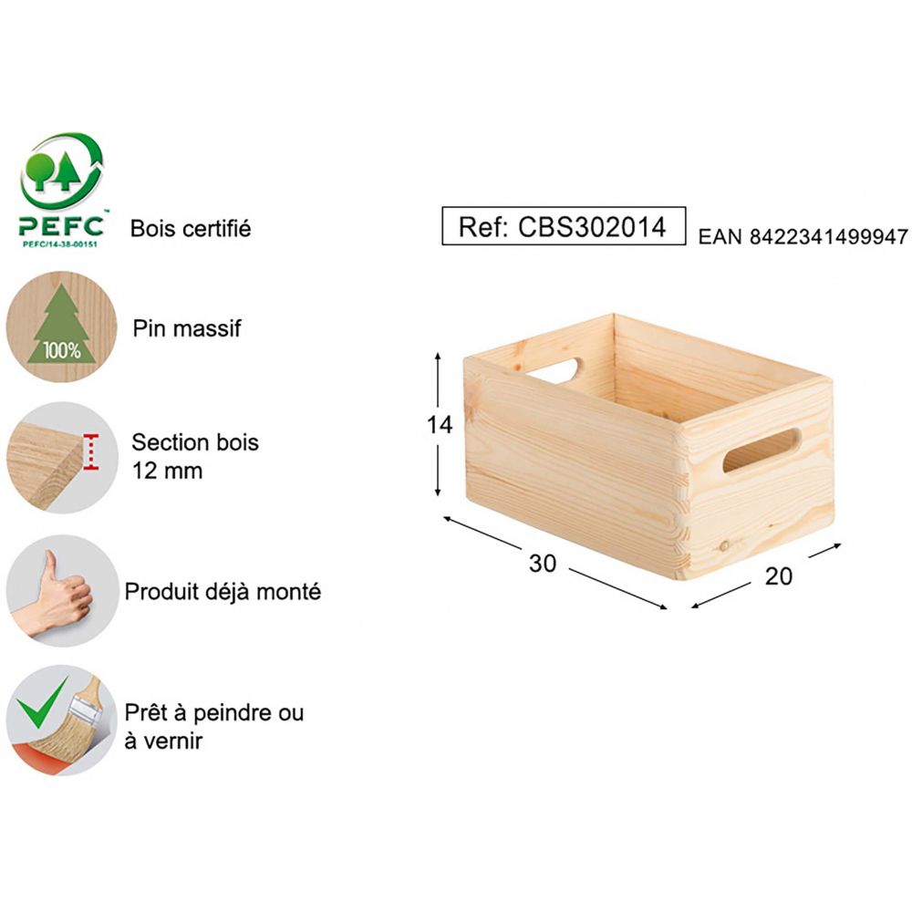 Caisse De Rangement En Bois 30 X 20 X H.14 Cm - 7