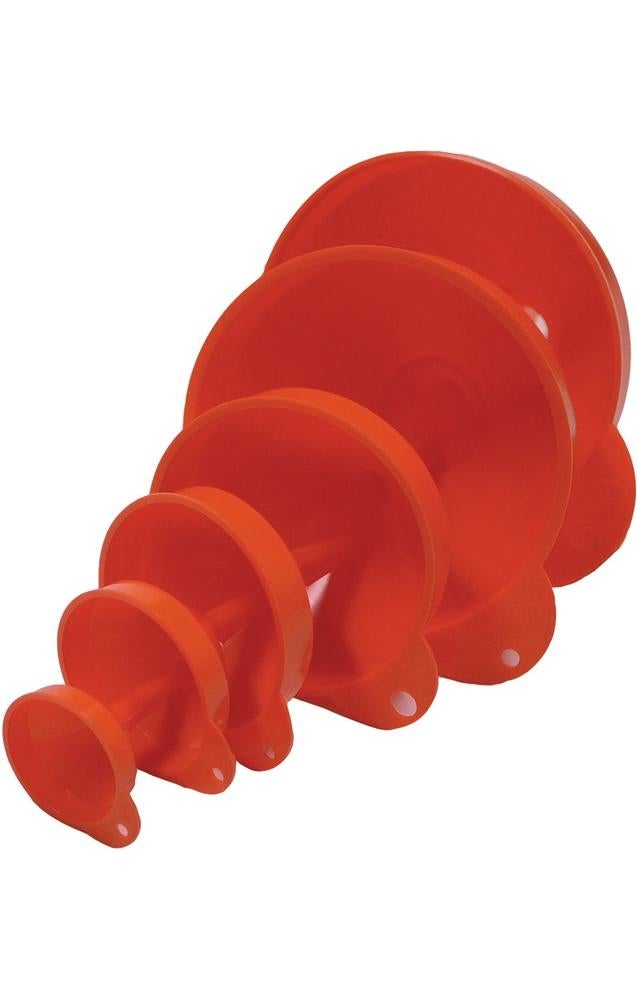 CORA Set 4 Imbuti In Plastica – Diametri 50, 70, 90 E 115 Mm. Made In Germany, Per Travasare Liquidi E Polveri In Casa, Officina O Hobby. Pratici E Resistenti.
