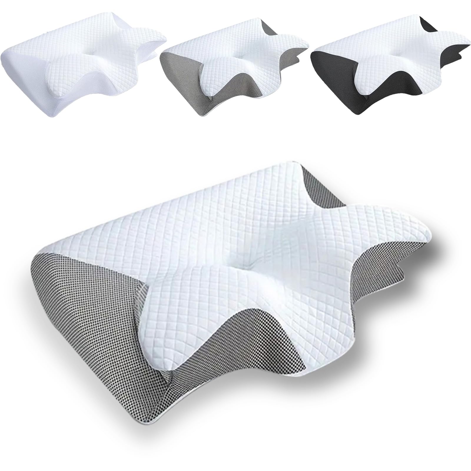 Oreiller d'angle papillon, oreiller de soutien cervical, oreiller en mousse à mémoire de forme, noyau et taie d'oreiller, blanc - 3