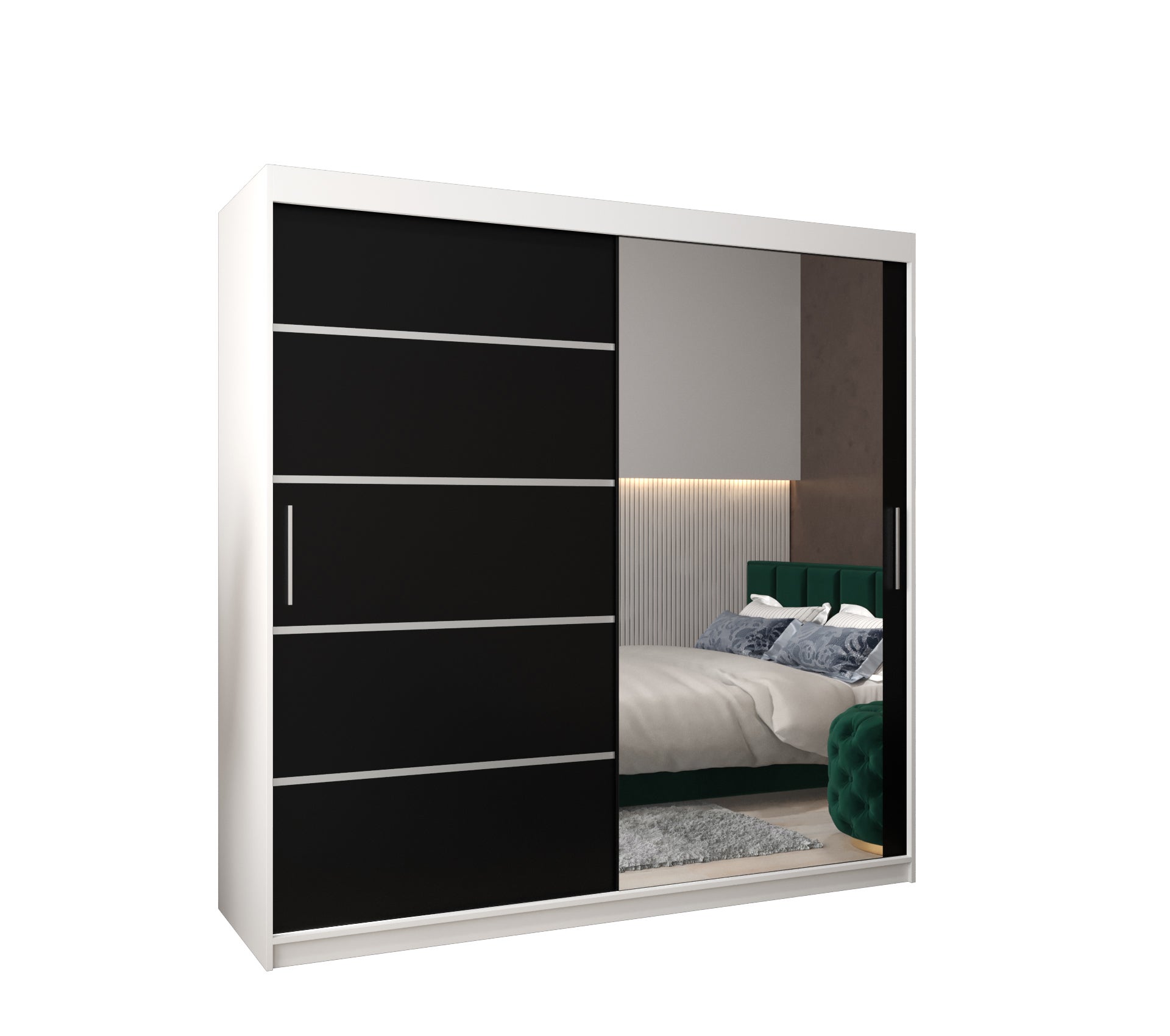 Szafa przesuwna garderoba Verona 2 200 x 62 x 200 cm Biały + Czarny - Abiks Meble