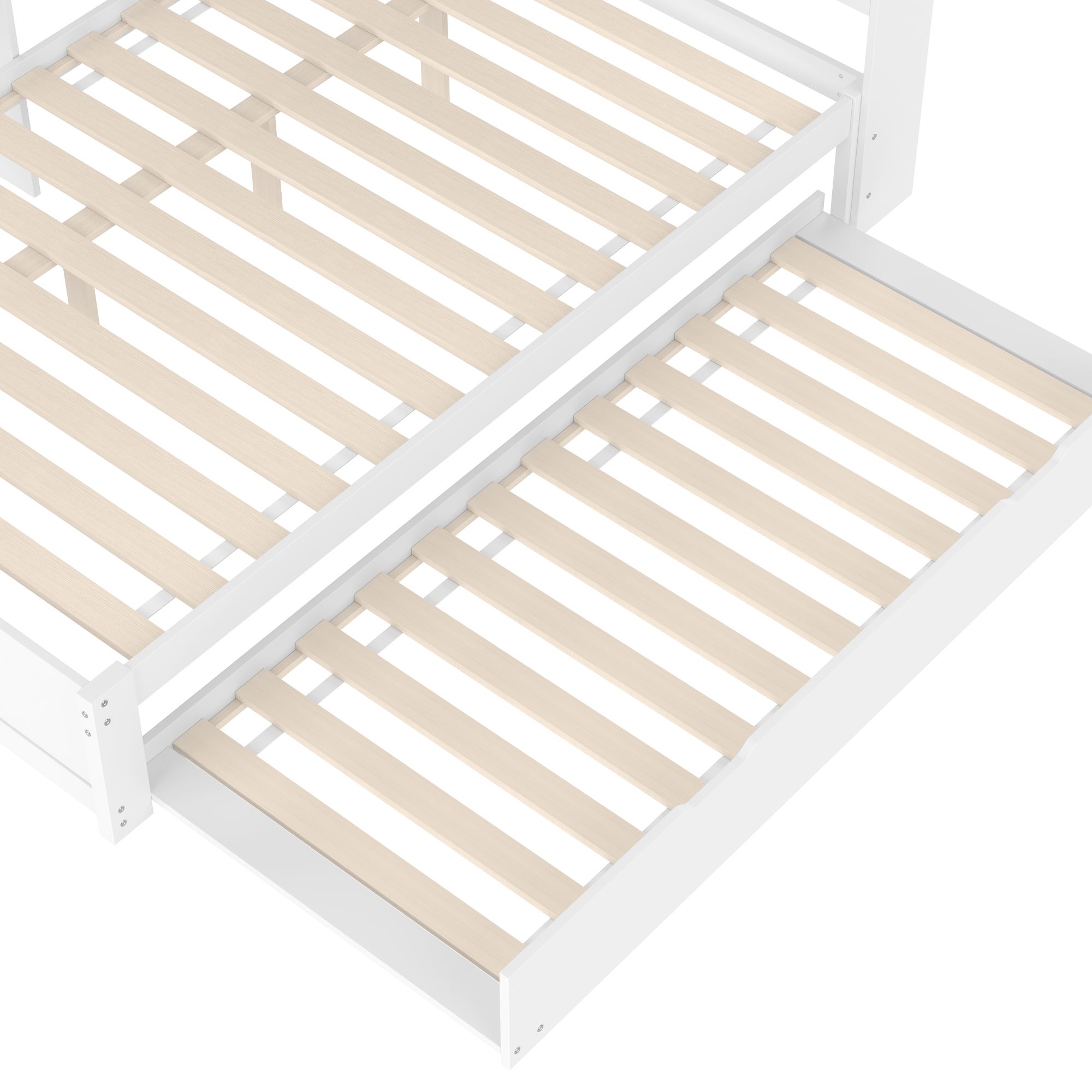 letto contenitore 140x200 cm, 2 cassetti, presa e 2 USB, MDF e pino, Bianco, senza materasso - 7