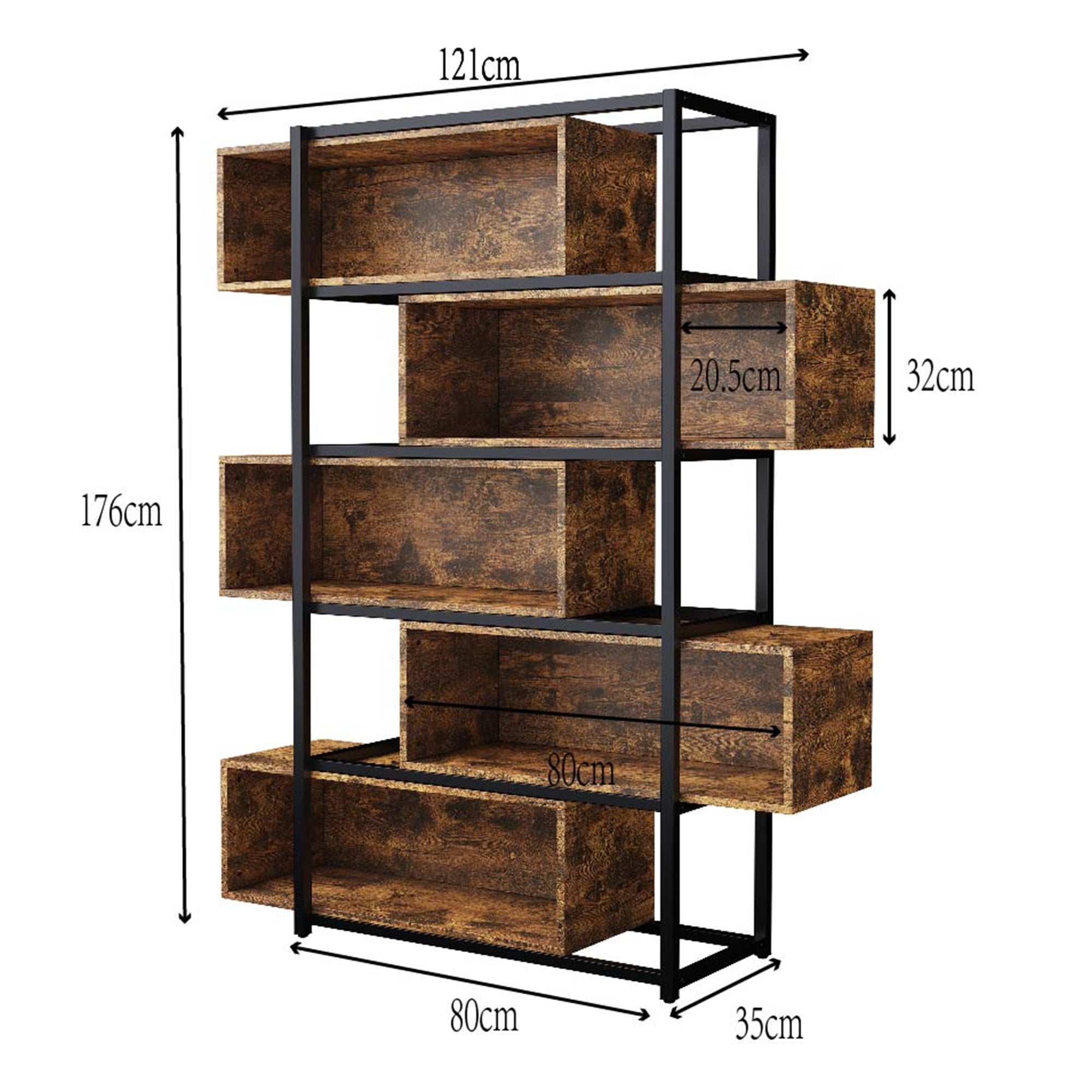 Bibliothèque de rangement 121 × 35 × 176 cm avec 5 étagères et ...