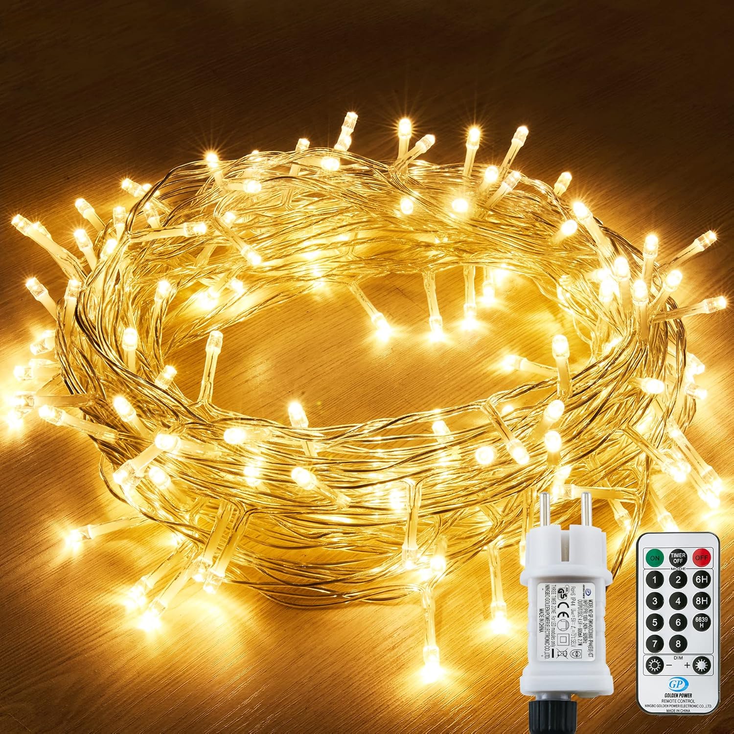 Oświetlenie dekoracyjne zewnętrzne, 10 m, 100 diod LED, 8 trybów, z wtyczką, wodoodporność IP44 i IP65 (ciepła biel) [klasa energetyczna G]