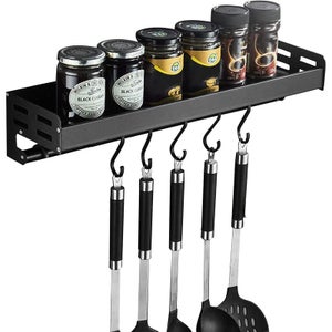 Porte-épices,Support Rangement Ustensiles de Cuisine Mural avec 6 crochets amovibles,Étagère de Cuisine Porte-Casserole Murale Sans - Maison Porte-épices,Support Rangement Ustensiles de Cuisine Mural avec 6 crochets amovibles,Étagère de Cuisine Porte-Casserole Murale Sans - Maison