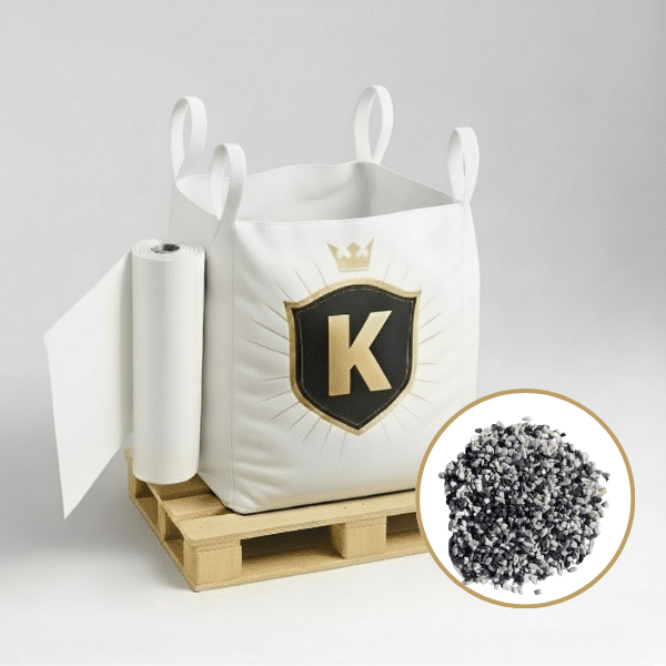 Kit Graviers blanc et noir + géotextile = 1 Big Bag gravier blanc et noir 12/16 1.5T [environ 20m2 sur 5cm d'épaisseur] + 1 géotextile 25m2