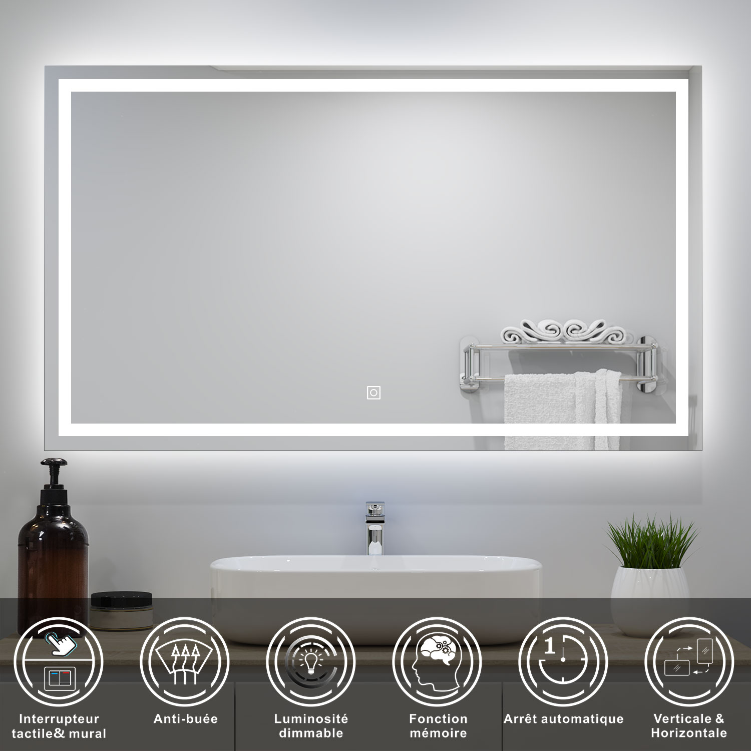 Ensemble Meuble Salle de Bain 120 cm Suspendu avec Miroir LED, 4 Tiroirs à fermeture douce, Double Vasque, Chêne Cannelé - 6