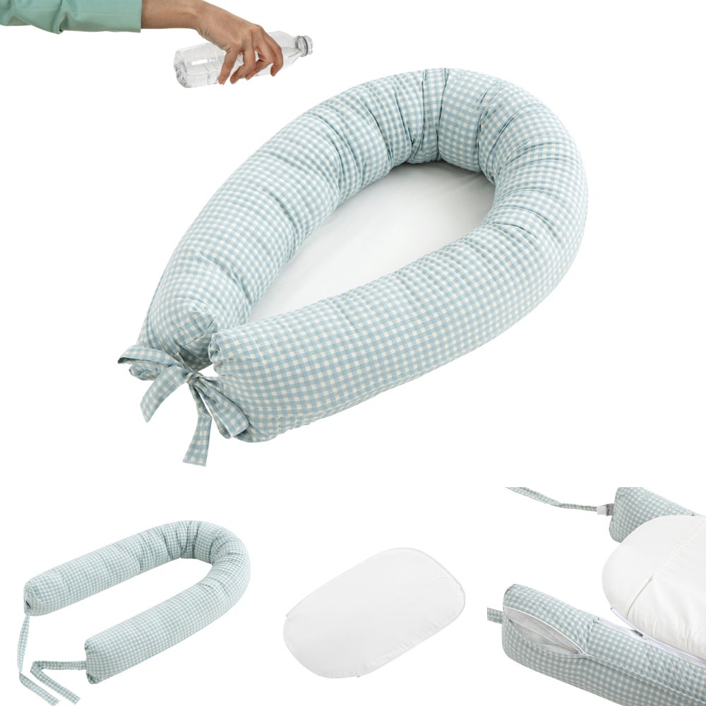 Cojín nido con base impermeable ? y desenfundable para bebé 100% algodón hipoalergénico. con certificado oeko-tex (quartz vichy)