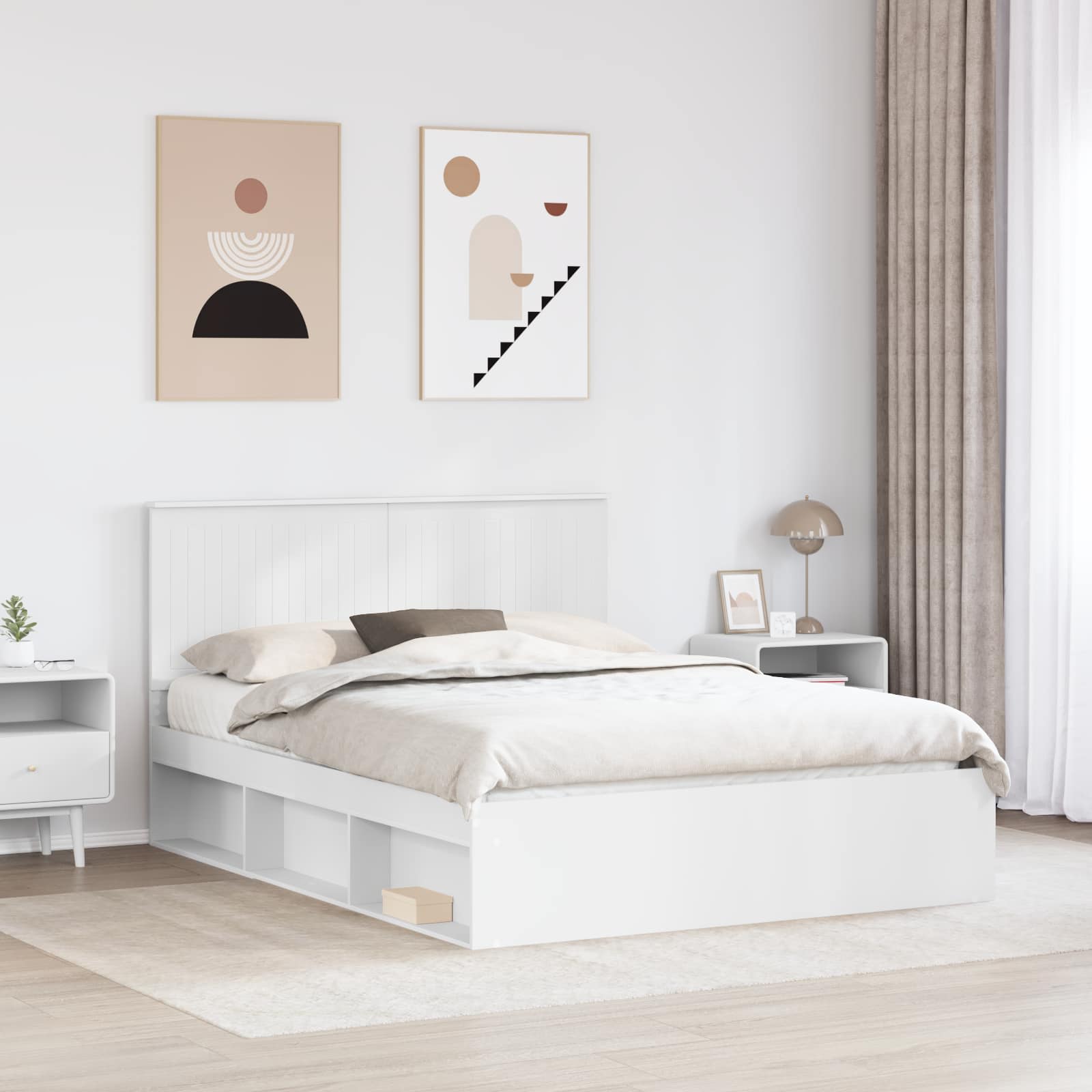 Cadre de lit blanc, 150 x 200 cm, pin massif - 3
