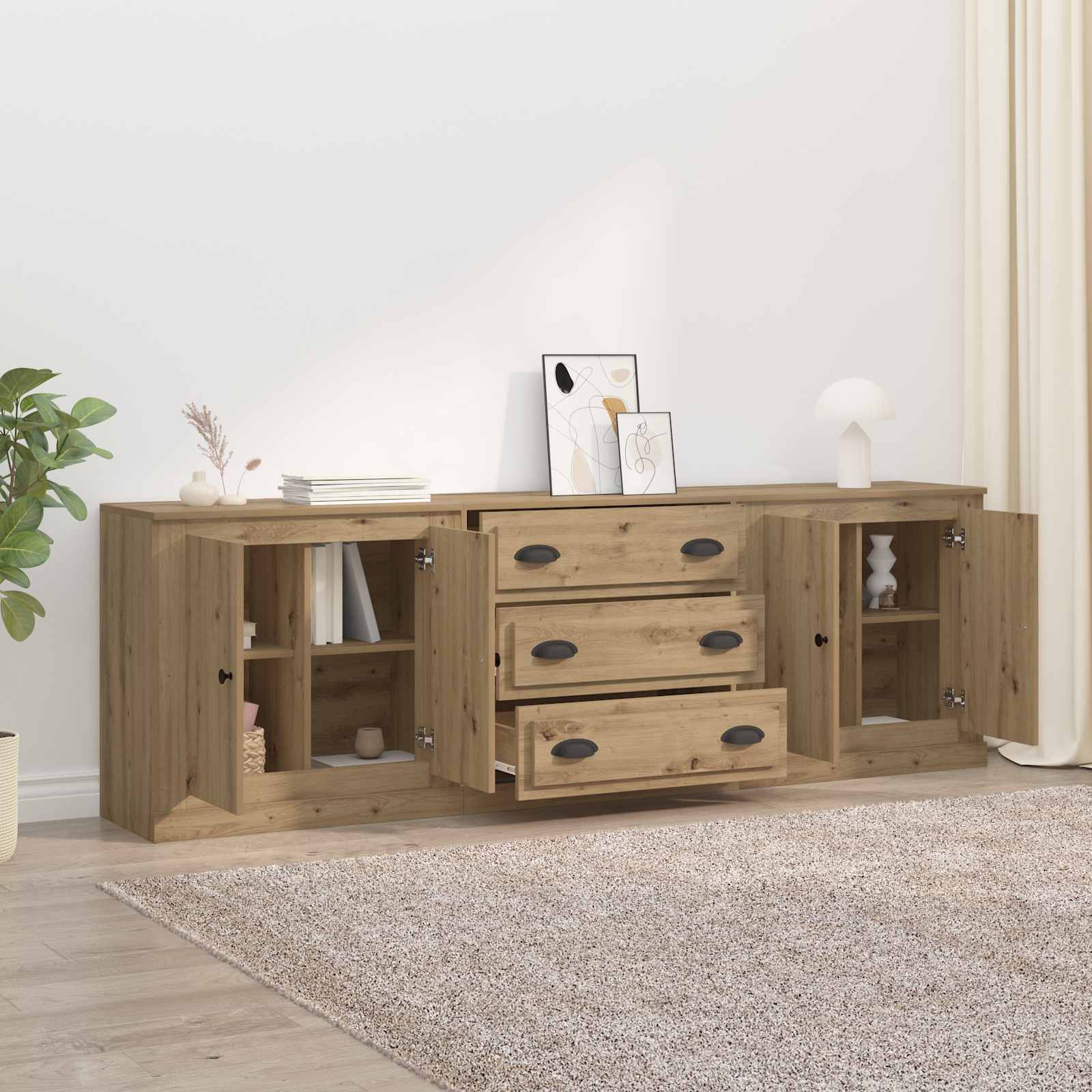 Buffets avec tiroir 3 pcs Chêne artisanal 210 x 35,5 x 67,5 cm - 4