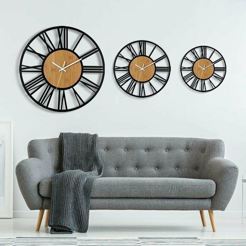 Le café - 40 cm Grande Horloge Murale Ronde en Bois Noir pour décoration de Salon, Chiffres Romains rétro, silencieuse, ne chatouille Pas, Convient p - 3
