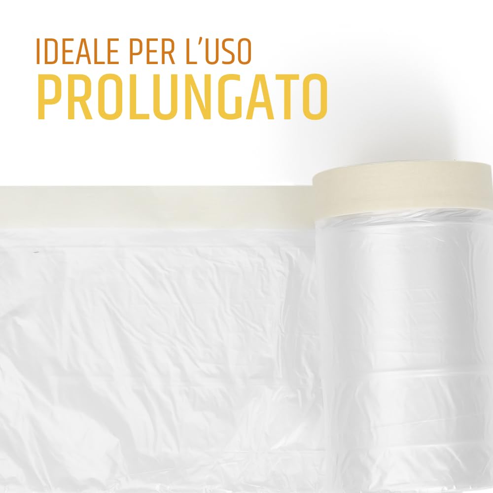 PENNELLIFICIO 2000 | Set da 2 Rotoli in Polietilene con Nastro Adesivo, Set Mascheratura, Protezione Pareti, Muri, Battiscopa, Mobili, Telo Copritutto - 3