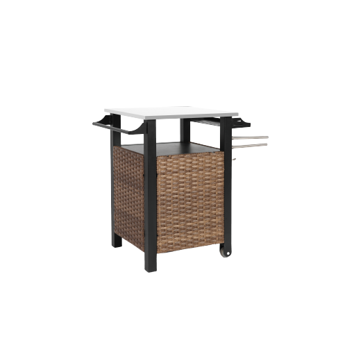 chariot roulant et armoire de rangement pour îlot de cuisine d'extérieur en osier, poignée latérale pour cuisine de patio ou chariot de bar, marron - 6