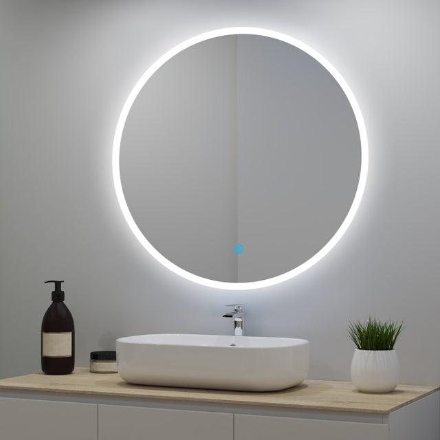 Miroir lumineux rond 60cm avec 3 Couleurs + Dimmable + Anti-buée, Mural Miroir salle de bain