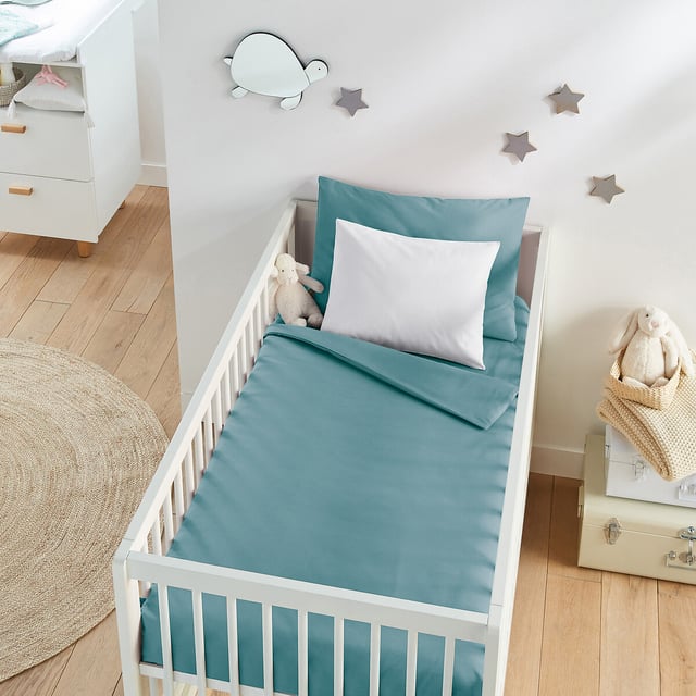 Housse de couette bébé en coton, Scenario - Bleu azur - 100 x 120 cm