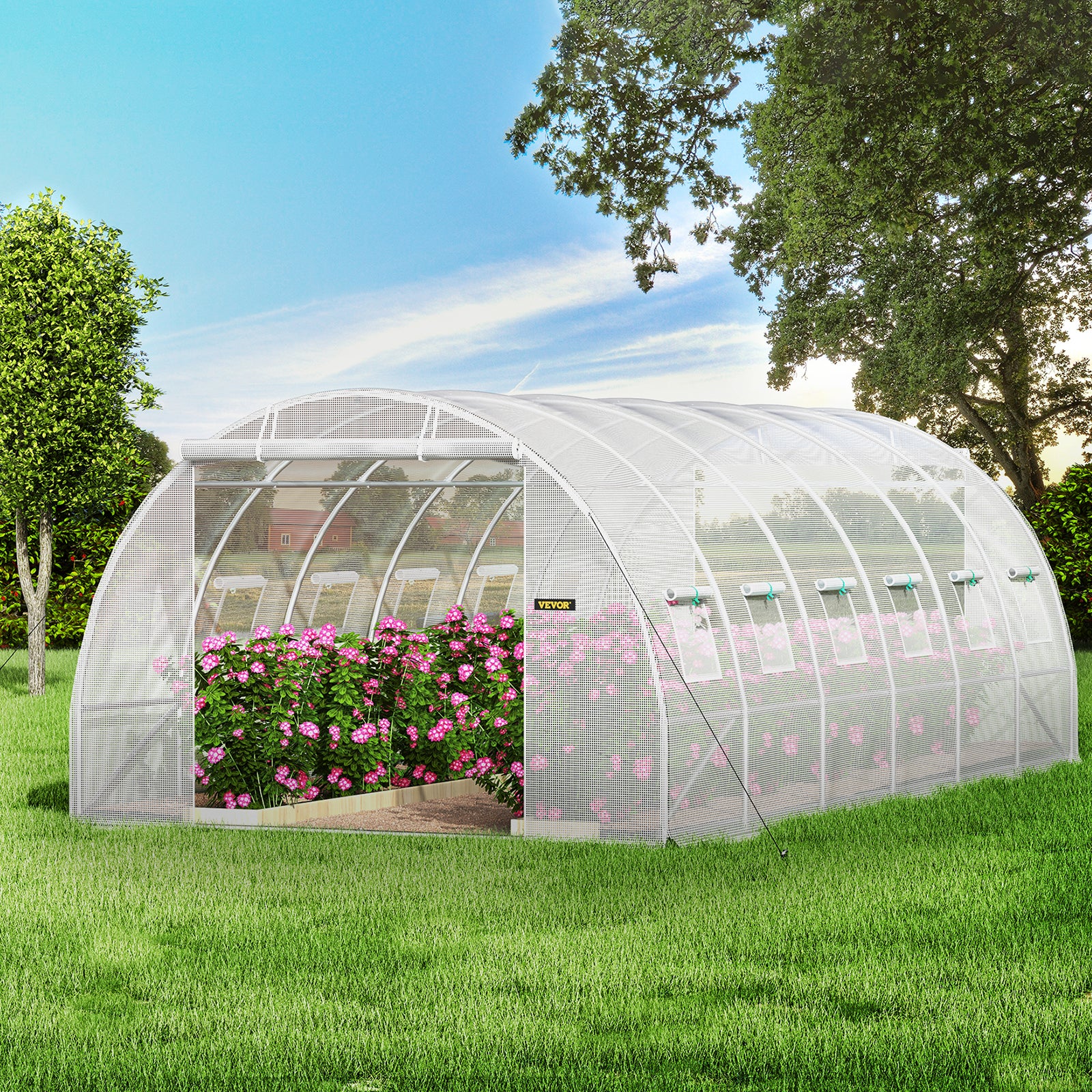 Serre Tunnel Jardin VEVOR 6,1x3x2,1 m Tente Abri Plantes Cadre en Acier Galvanise Couverture Etanche PE 3 Poutres Superieures 4 Poteaux Diagonaux 2 Po - 8