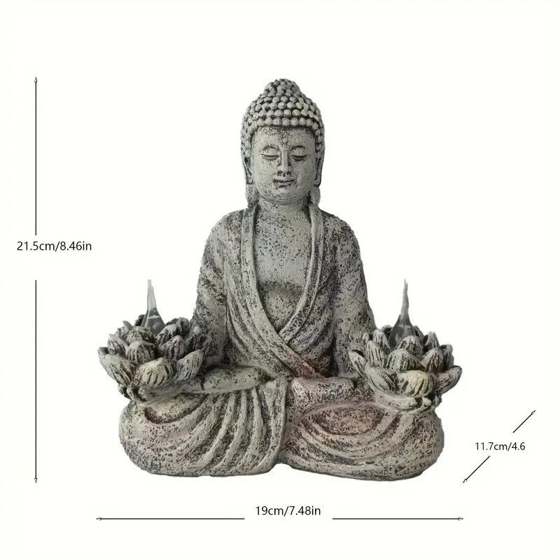 Décoration de statue de Bouddha d'extérieur, ornements de statue de Bouddha de jardin zen, lumières solaires, lotus de Bouddha - 2