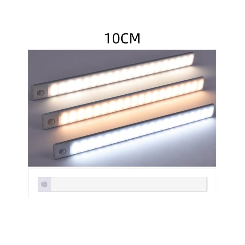 Ultracienka lampa LED 10 cm z czujnikiem, magnetyczna, trójkolorowe światło, regulowana jasność, akumulatorowa, srebrna, 2 szt.