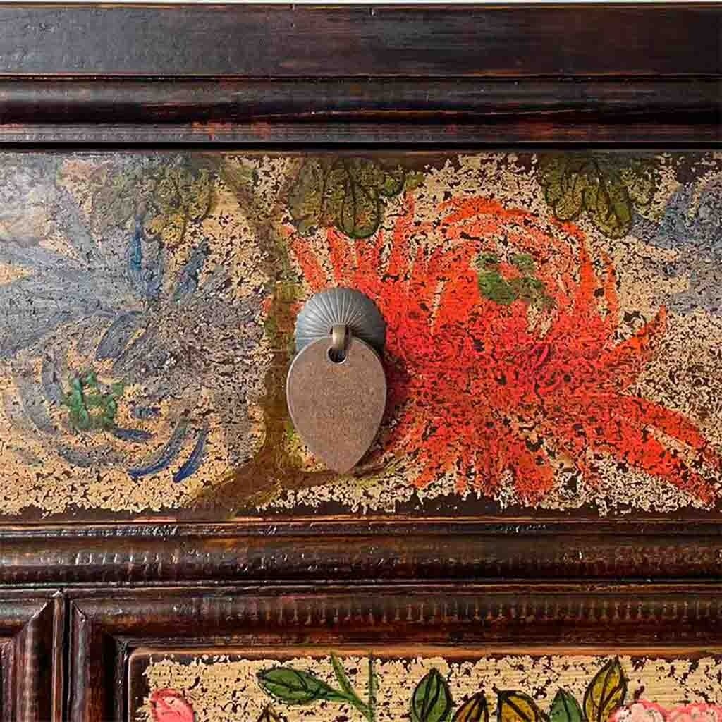 Meuble d'entrée en bois artisanal marron peint à la main, 173,5x45x89 - 5