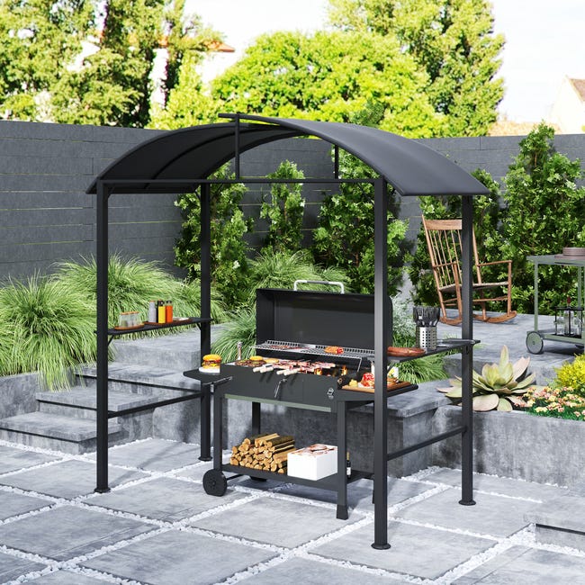Gazebo per barbecue, 2,3 x 1,5 m, con presa d'aria, baldacchino con 7 ganci per attrezzi, tenda a baldacchino per barbecue e picnic (nero Gazebo per barbecue, 2,3 x 1,5 m, con presa d'aria, baldacchino con 7 ganci per attrezzi, tenda a baldacchino per barbecue e picnic (nero