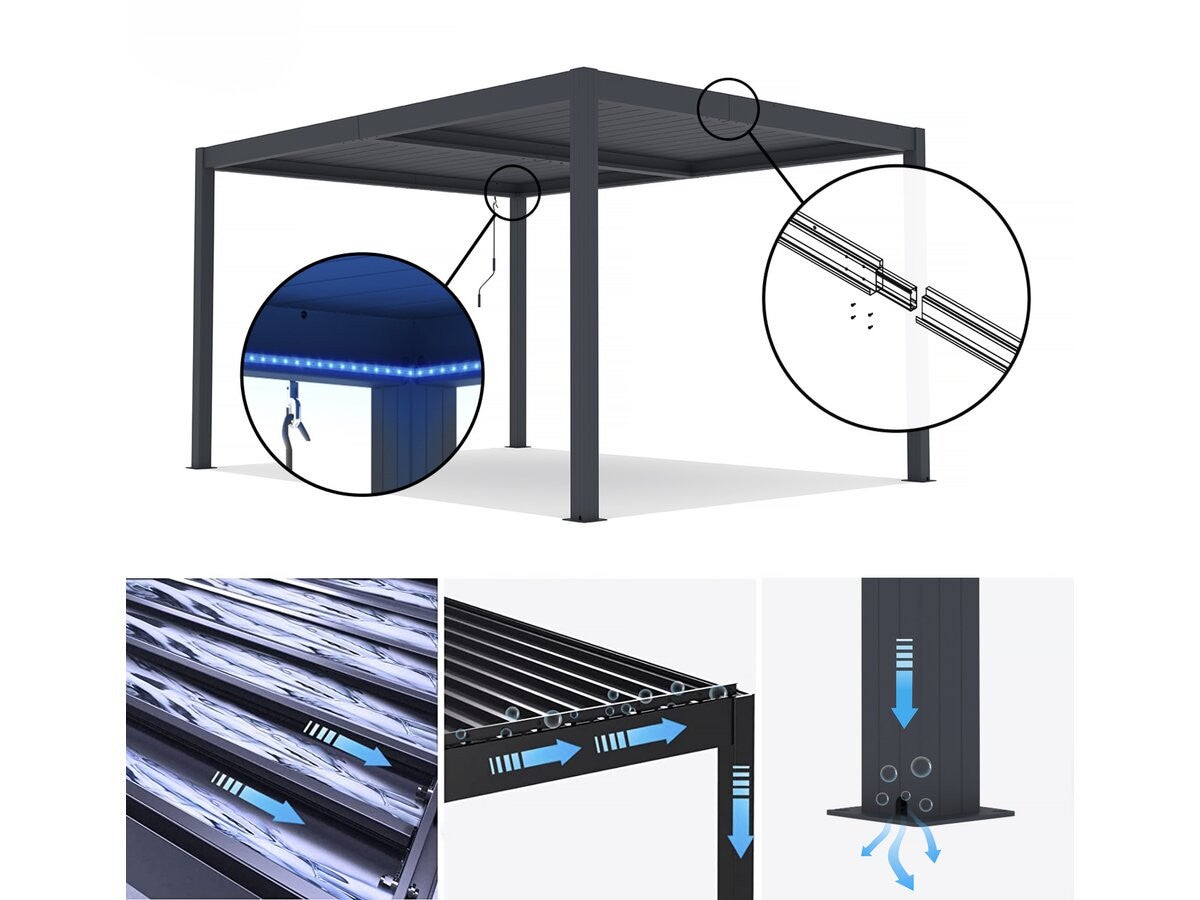 Pergola bioclimatique autoportante Gris en Aluminium 12 m² - 3