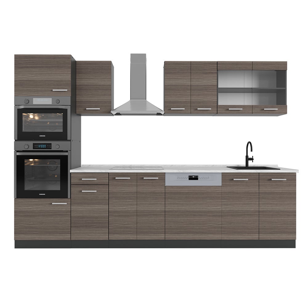 Vicco Aneks kuchenny R-Line, Szlachetny szary/antracyt, 300 cm z wysoką szafką, BP Marmur