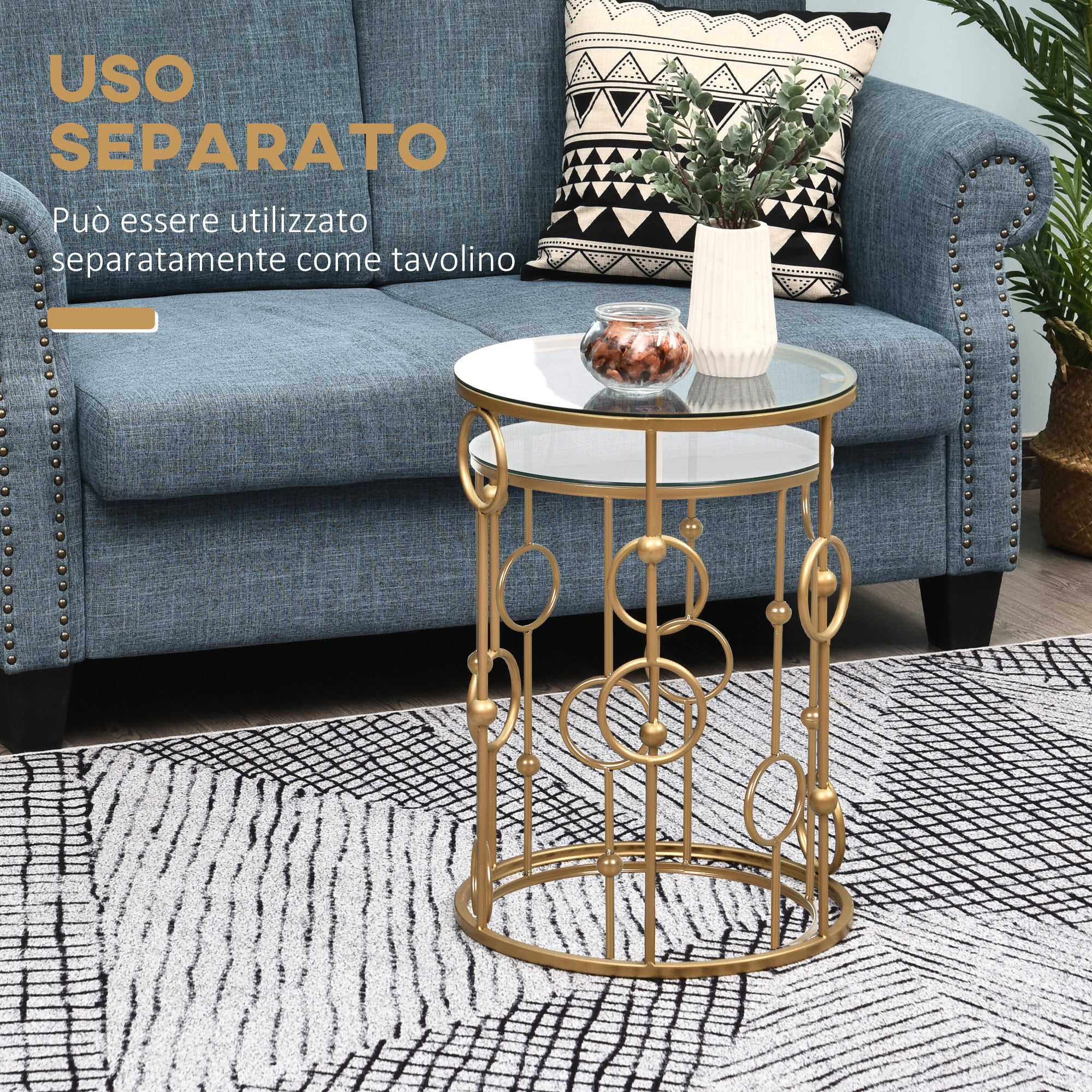 Homcom Set 2 Masute Cafea – Metal & Sticla, Design Circular | Aosom Romania 2buc