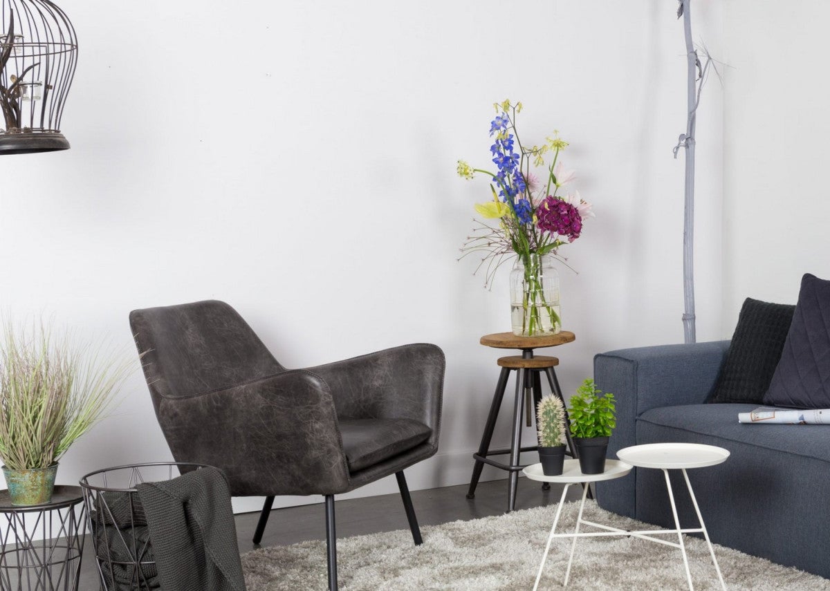 ALABAMA - Fauteuil lounge aspect cuir vintage gris très foncé - 2