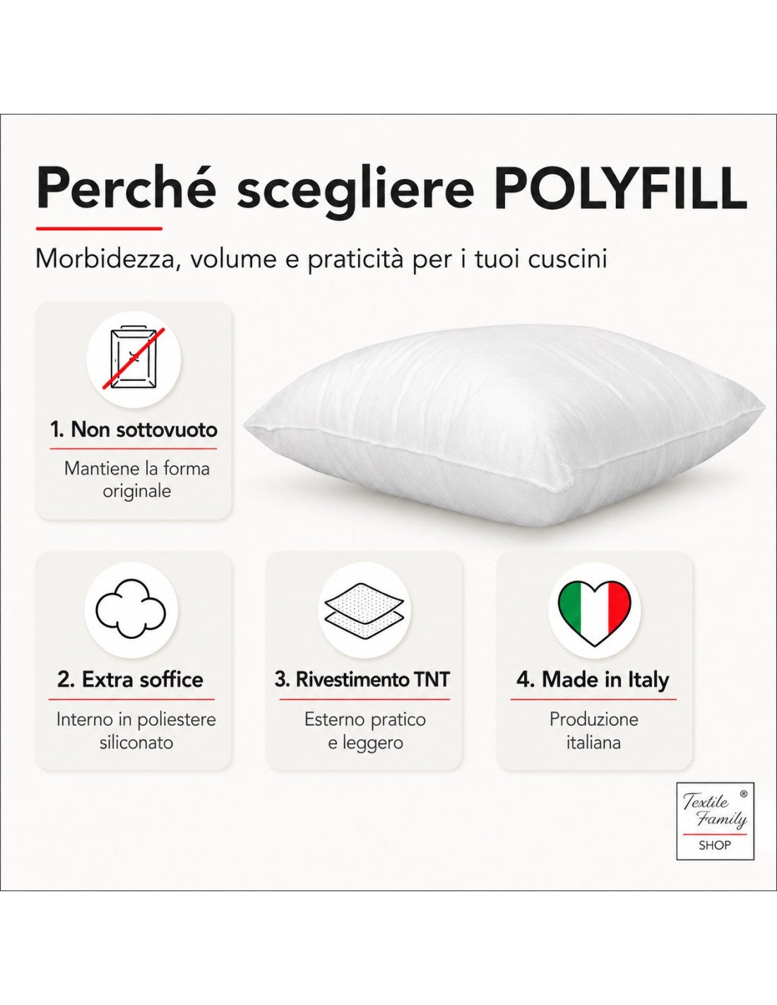 REMBOURRAGE POLYFILL POUR L'INTÉRIEUR DE COUSSIN EN POLYESTER DE TOUTES LES MESURES Cm. 50x50 - 4
