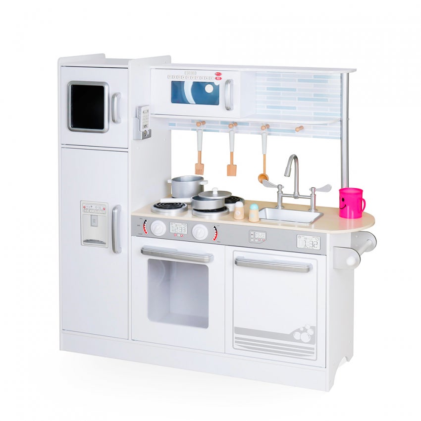 Cuisine Jouet En Bois Pour Enfants Tiny Land - Avec Kit De Découpe, Poêle Et Accessoires - Dimensions 55x30x60 Cm, Hauteur Comptoir 40 Cm - 11