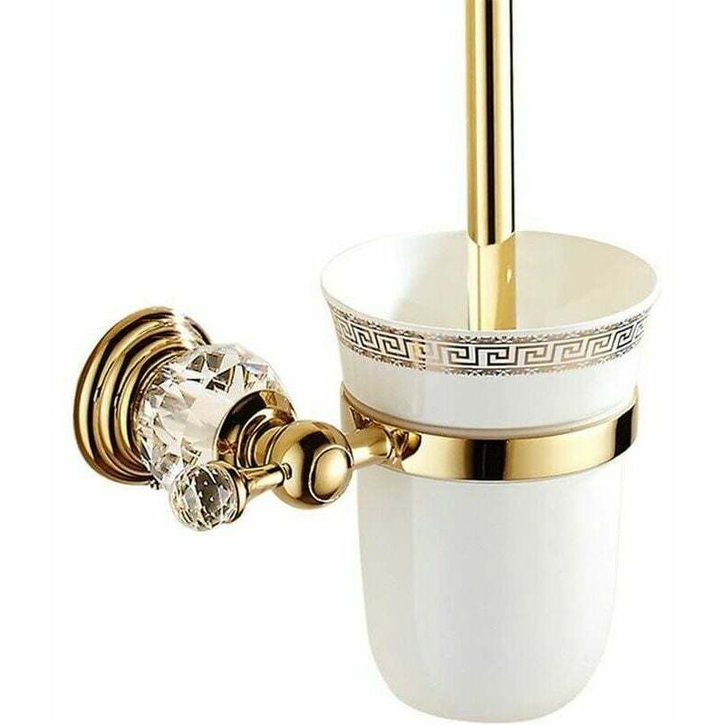 Set de accesorii pentru baie și suport pentru perie de toaletă din metal, sticlă lustruită, suport auriu și finisaj auriu, stil european pentru baie