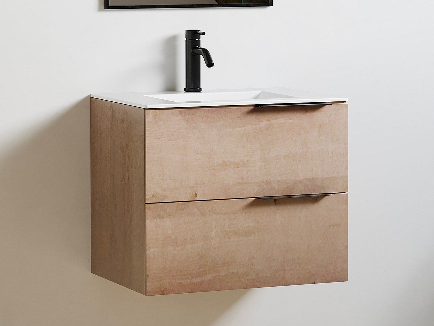 Szafka łazienkowa wisząca z umywalką do zabudowy - Jasny naturalny - 60 cm - NISAYA