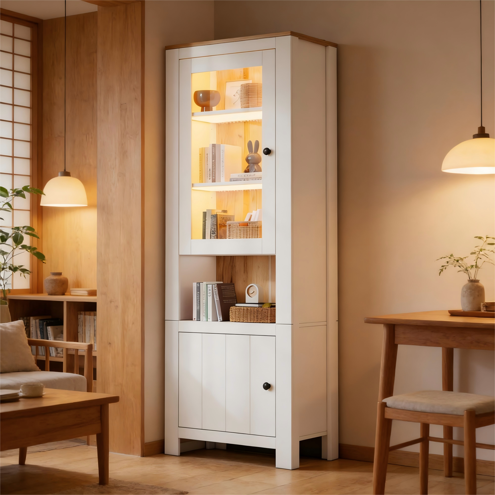 Merax  Vitrina Con 2 Puertas Y 6 Estantes Ajustables, Tablero De Partículas, 70 X 40 X 188 Cm, Y Madera Natural Blanco , Leroy Merlin