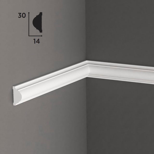 Cornice per boiserie in POLIMERI FeelingWood-HD 30x14mm - BIANCO (prezzo al metro) 1 pezzo è uguale ad 1 metro