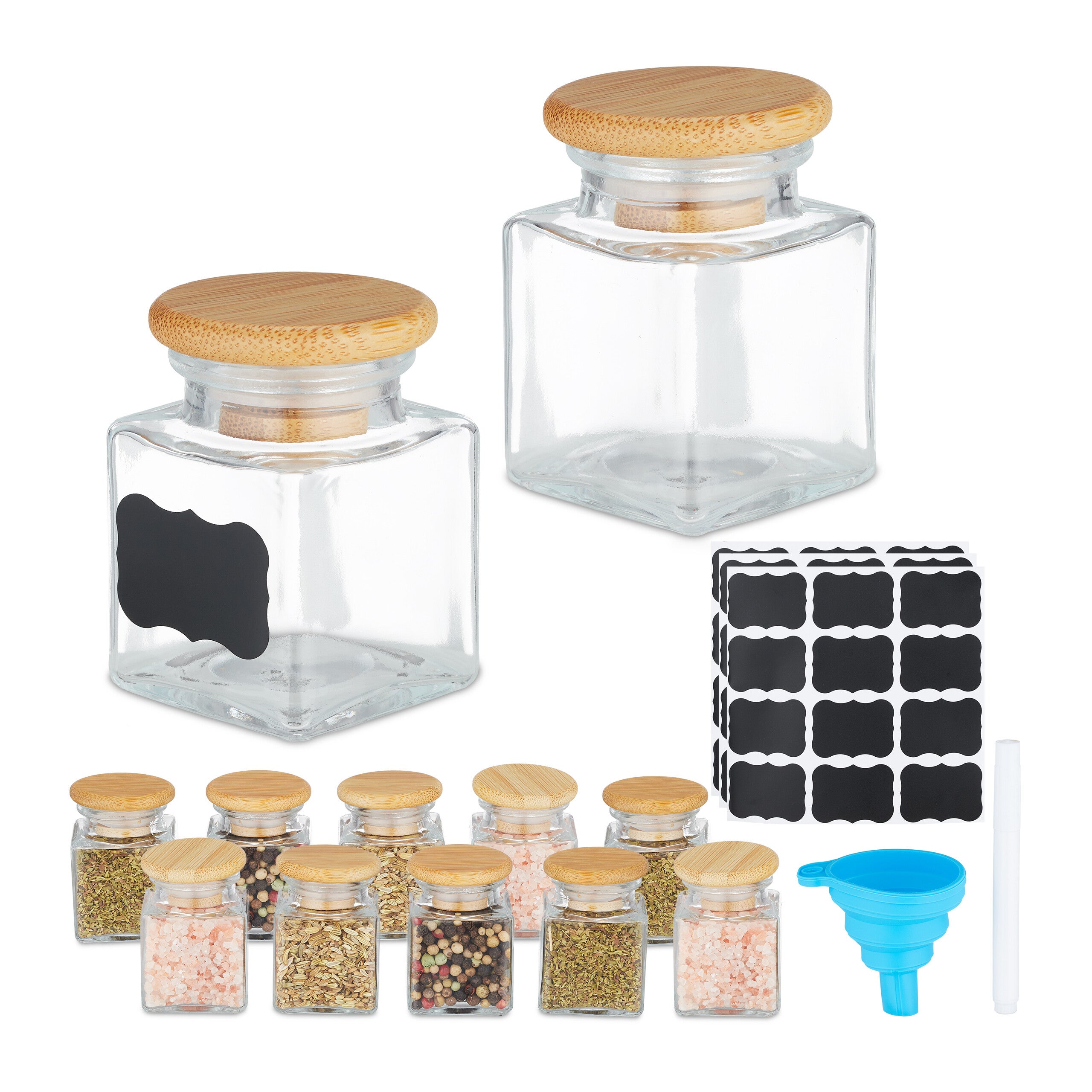 Set 12 Barattoli Spezie In Vetro Con Tappo In Sughero - Etichette E Imbuto Inclusi, 250 Ml