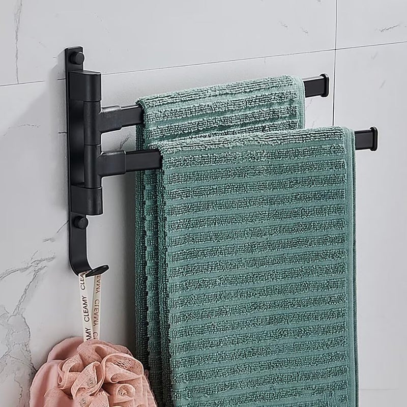 Wieszak na ręczniki ścienny, wieszak na ręczniki z 2 obrotowymi drążkami 180°, samoprzylepny, odpowiedni do łazienki i kuchni, czarny