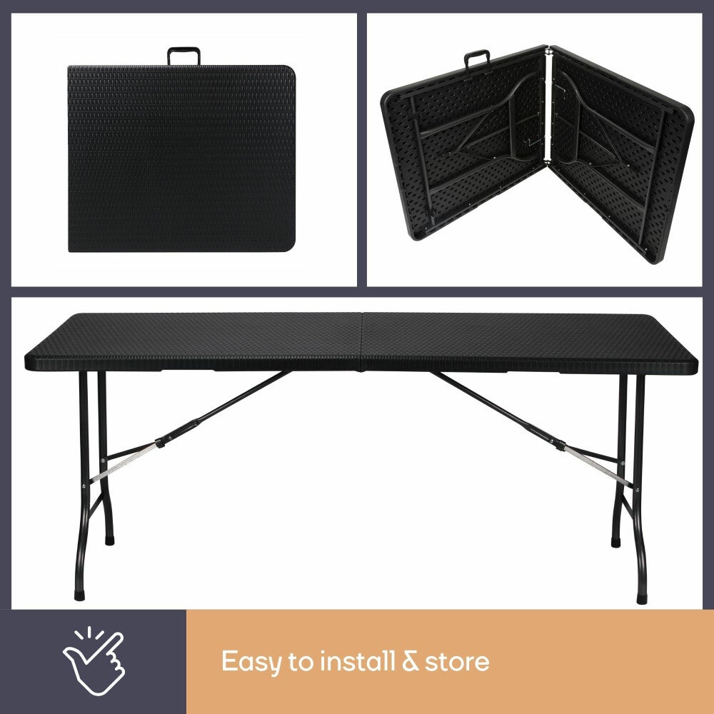 Perel Table pliante, résistant aux intempéries, avec poignée, aspect rotin, max. 100 kg, noir - 7