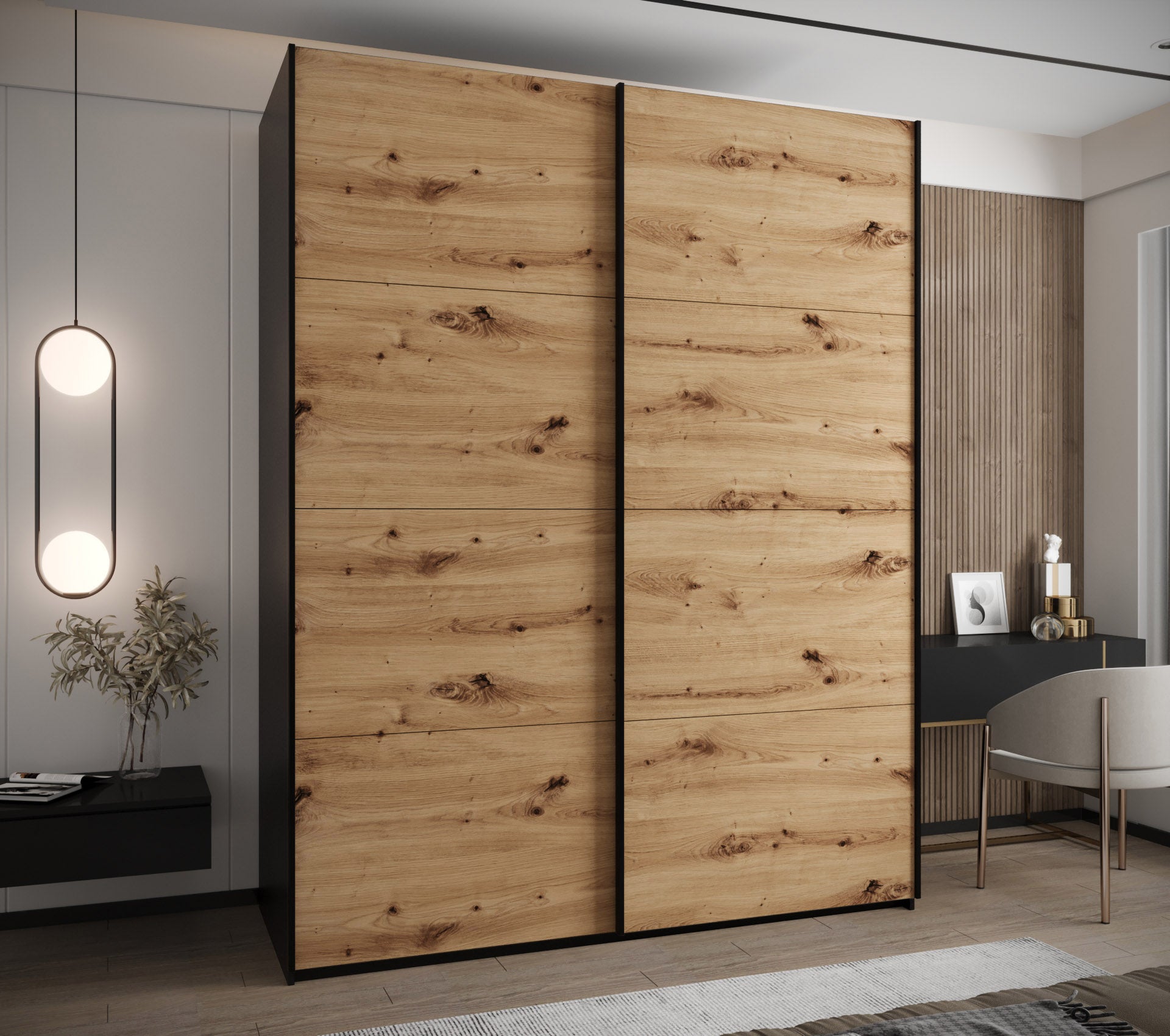 Szafa przesuwna wysoka Lux 1 200 x 64 x 245,5 cm czarny + artisan + u. czarny - Abiks Meble - 2
