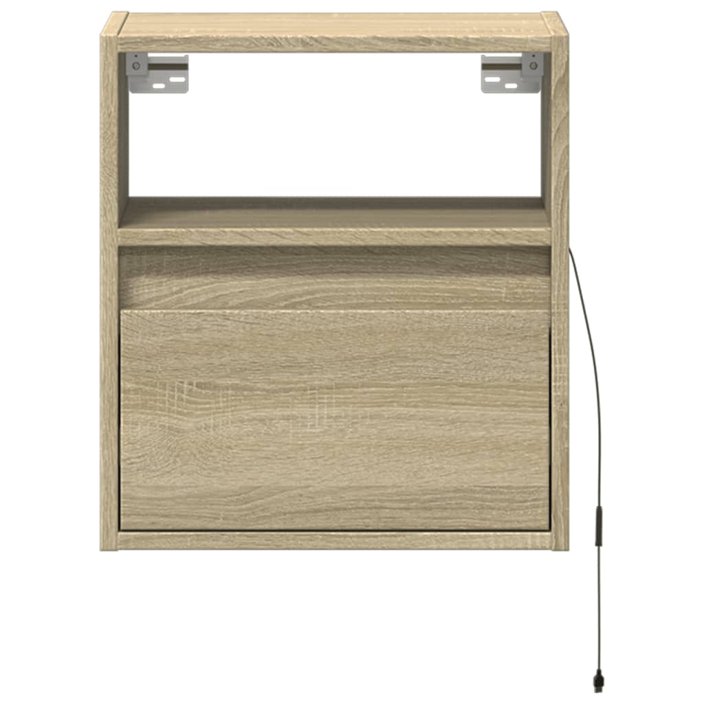 Mesa de cabeceira，Mesita de noche，Mesa Auxiliar de parede com luzes LED carvalho sonoma CFW236749 - 6