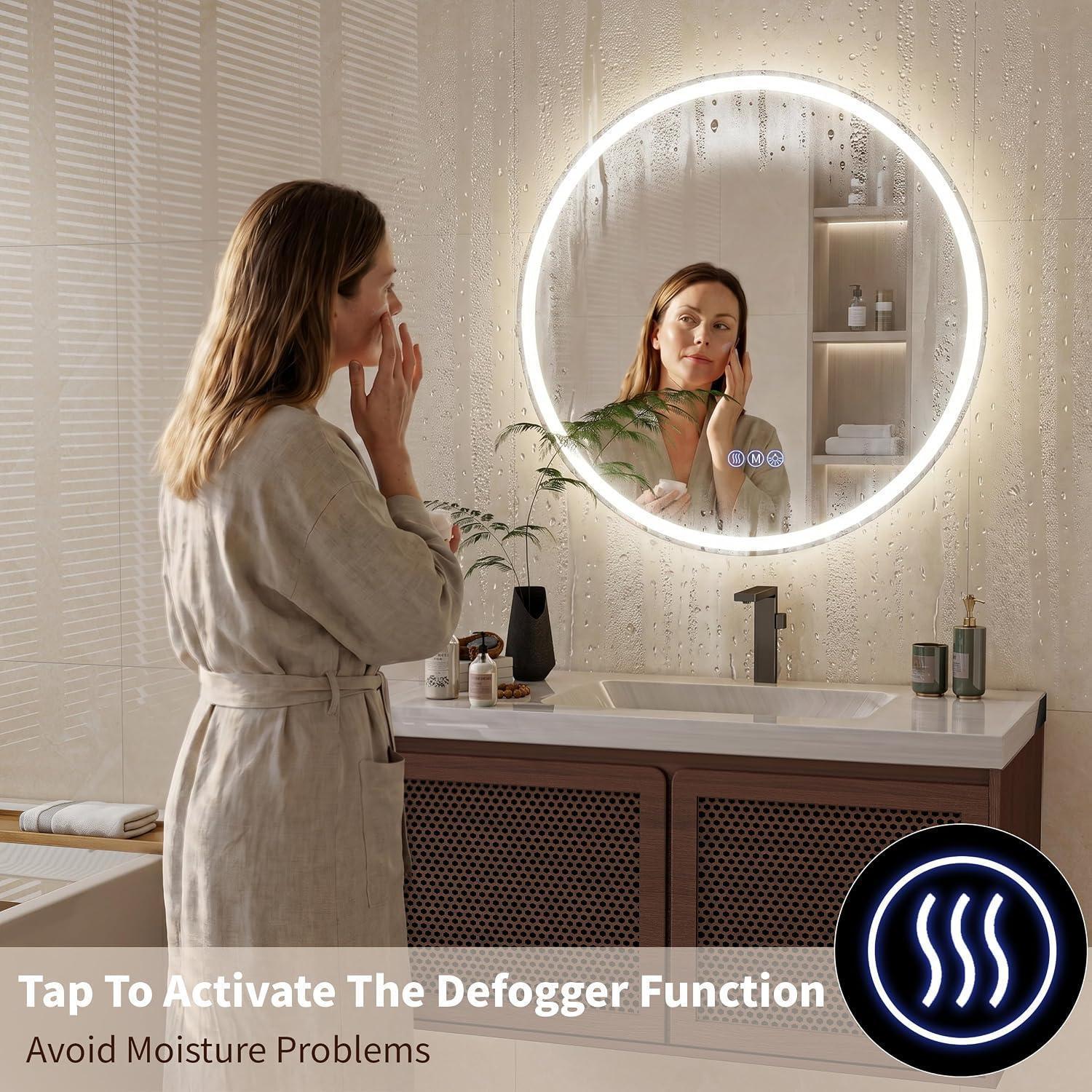 Miroir LED rond 76 cm, 3 couleurs, antibuée, verre sécurisé | Leroy Merlin