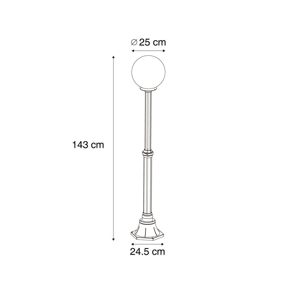 Qazqa classic-antique lampada bollard da esterno per giardino - Champs - nero, max. 15w, compatibile con lampadines LED, e27 - 3