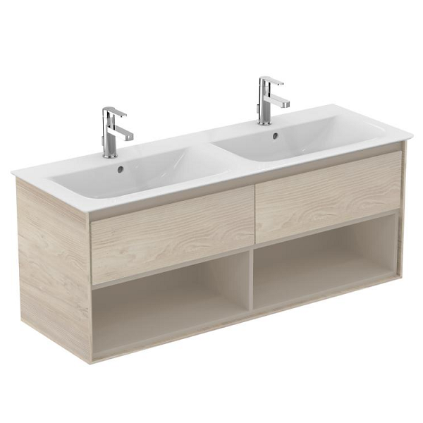 Meuble pour lavabo-plan double Connect Air 130 x 44 x (H)51,7 cm chêne cérusé / beige glacé mat E0831UK Ideal standard