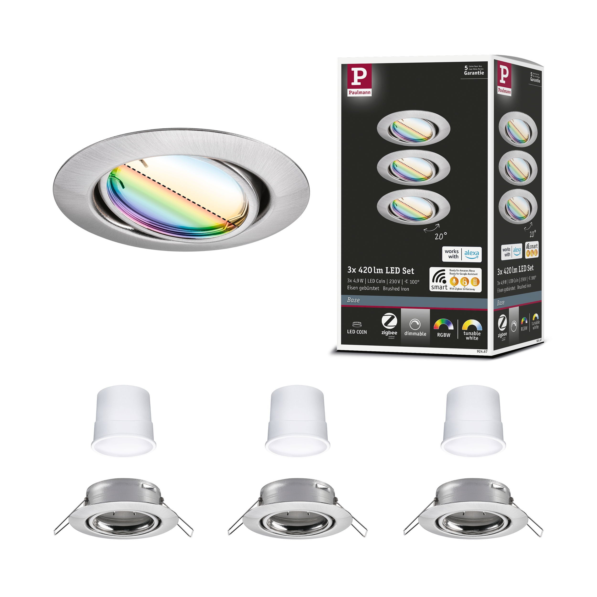 Coin Rond 3 Spot encastré LED Smart Home Zigbee 3.0 Base Coin Kit de base ...