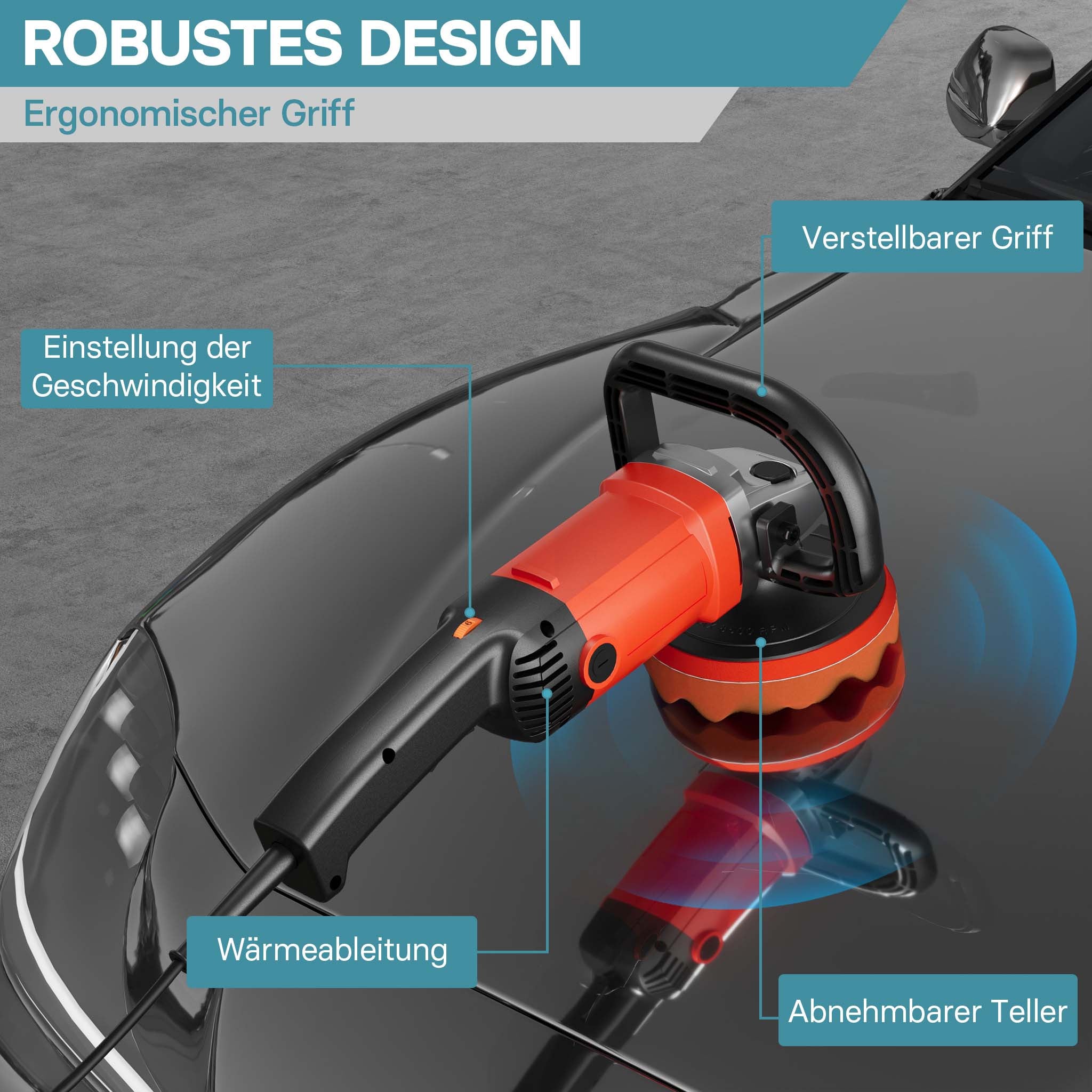 Machine Polir Meuleuse 1200W 3000 tr./min Polisseuse 6 Niveaux Ponceuse rotative XPOtool - 6