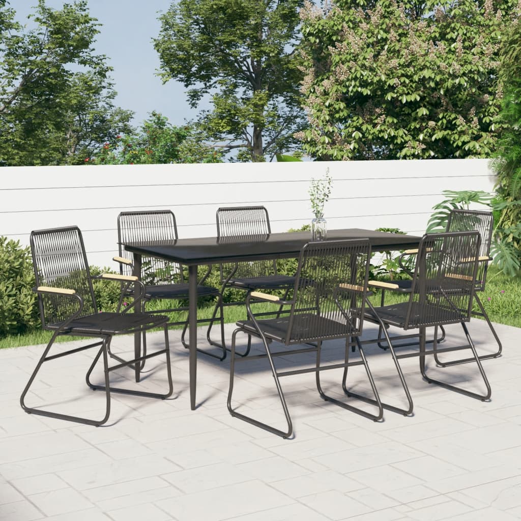 7-częściowy zestaw mebli ogrodowych, czarny, rattan PVC vidaXL