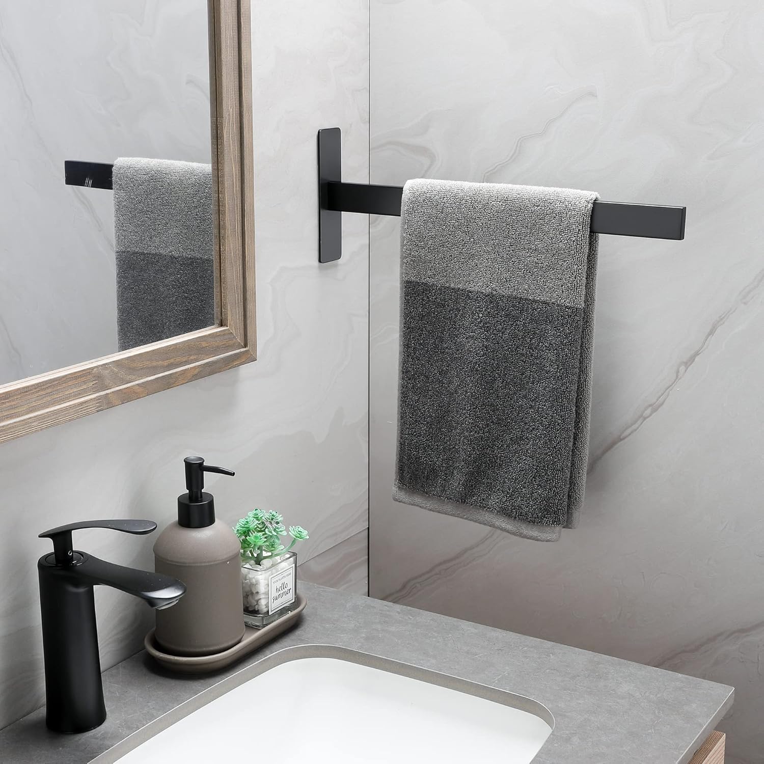 DDS-DUDES Portasciugamani da bagno con doppie barre porta asciugamani da parete per lavabo con ganci in acciaio inox per hotel (nero opaco, 61 cm