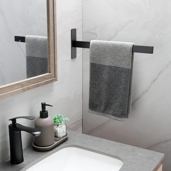 DDS-DUDES Portasciugamani da bagno con doppie barre porta asciugamani da parete per lavabo con ganci in acciaio inox per hotel (nero opaco, 61 cm DDS-DUDES Portasciugamani da bagno con doppie barre porta asciugamani da parete per lavabo con ganci in acciaio inox per hotel (nero opaco, 61 cm