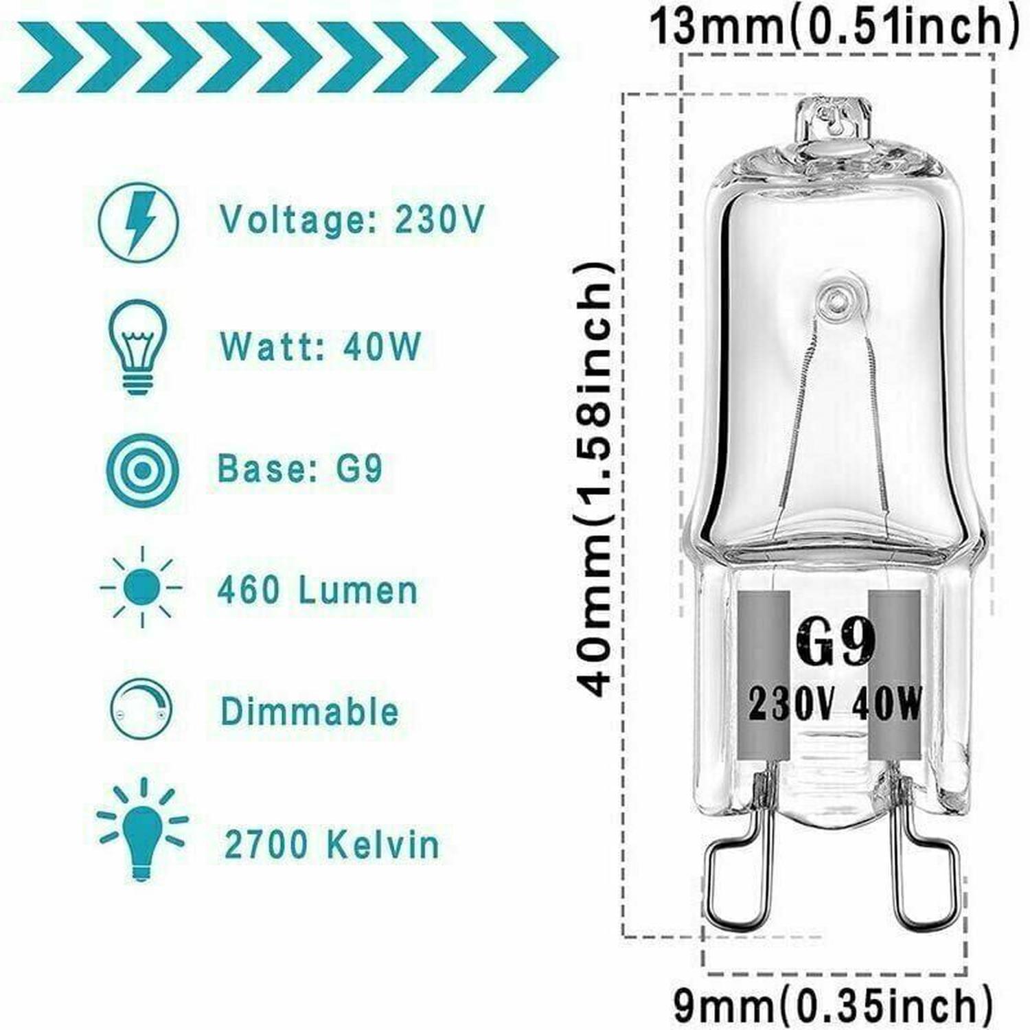 Lotto 4 lampade alogene G9 per forno 40W 230V, tolleranza 300°C - 2